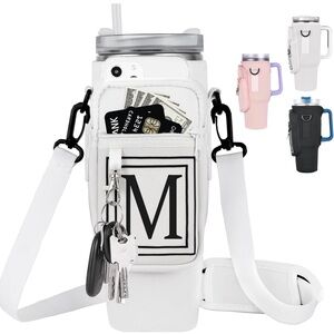 Water Bottle Carrier Bag with Phone Pocket Water Bottle Holder  40oz White NEW